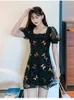 Black Sheer Mesh Flower Embroidered Dress Women Summer Elegant Fitted High Waist Floral Short Sequined Dresses Party 210529