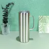 Sublimation SSTRAIGHT Tumbler with handle Silver 20oz skinny tumblers Doubel-Wall Stainless Steel Slim Insulated Cups Beer Coffee Mugs Rubber Bottom Metal Straw