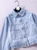 Kvinnors jackor Kvinnors hösten 2022 Influencer Tassel Vertikalt mönster Blue Light Denim Short Coat Women's Simple Fashion