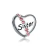 Passend für Pandora-Charm-Armband „Love Heart Sister“, europäische Silber-Charms, rosafarbene Seeblau-Kristallperlen, DIY-Schlangenkette für Frauen, Armreif, Halskette, Schmuck
