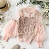 Autumn Women Mesh Topps Fashion Sexig Sheer Lace Blus Lantern Sleeve 3D Floral Bluess Shirts Elegant Top Blusas Femininas 2021 220216