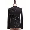 Latin Dance Camisas Homens Manga Longa V Pescoço Tops Bordado Brilhante Strass Dancing Masculino Competição Show Wear DN3532 Stage