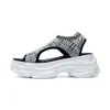 Meotina Summer Sandals Women Shoes Stretch Flat Platform Shoes Cutout Peep Toe Casual Sandals Female Gray Black Size 34-39 210608