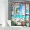 4-pieces Sea Beach Waterproof Shower Curtain Bathroom Non-slip Rug Set Bath Carpets Toilet Seat Cover Floor Mat 4 In 1 Set 210913