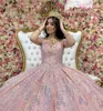 Rose scintillant doux 16 robe de bal Quincea ￱era robes paillettes perlées sans manches Vestido De 15 Anos Quinceanera 2021