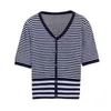 Plus Size Women V-Neck Knitted jumper Spring Summer Short Sweater T-shirt Short Female Casual Stripe Knit Pullovers 210604