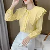 Kadınlar Gevşek Gömlek Bluzlar Bahar Kadınsı Bluz En Uzun Kollu Casual Beyaz Sarı Turn-down Yaka OL Blusas Y Camisas 210520