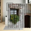 Traditional Greece Greek Design City Street Shower Curtain Flowers Window Bathroom Decor Waterproof Bath Curtains With Hooks 210609