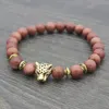 Pulseiras de estiramento de pedra natural vermelha com leopardo cabeça de buddha yoga reiki oração 8mm grânulos pulseira para mulheres homens jóias