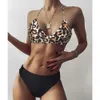 Bikini Swimsuit Kobiety Push Up Set Sexy One Ramię Beachwear Lato Leopard Kostium Kąpielowy Wysokiej Talii Swimwear 210702