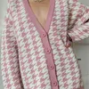 Dames truien dames 2022 trui losse v-neck houndstooth lange mouw gebreide vest vestjack contrast kleur reguliere plevelkast