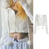 Kobiety Jesień Z Długim Rękawem Bluza Bluza Kartum Puszysty Pluszowy Pluszowy Pompon Sznurek Sweter Płaszcz Solidny Kolor Slim White Crop Q1FA Damskie Jack