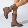 Bottes mode femmes hiver mi-mollet Tube qualité tricot Long confort plat Botines Mujer chevalier botte femme Botas Cx269