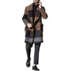 Mens Wool Blends Coats Winter Plaid Turn-Down Collar Overcoat Male Warm Woolen Outwear Plus Size Long Trench Outerwear Viol22