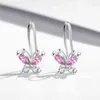 Bambini Real 925 Sterling Silver Pink Butterfly Animal Lovely Stud For Girls Crystal CZ Orecchini gioielli