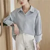 Camicie blu allentate minimaliste da lavoro OL per donna Colletto rovesciato Camicette donna primavera estate 210601