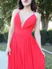 2021 Charming Chiffon Evening Dress Spaghetti Straps Deep V-neck A-line Long Prom Dresses Custom Made