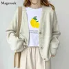 Oversize V-neck Knitted Cardigan Sweater Autumn Winter Christmas Cute Vintage Women Tops Casual s 10865 210512