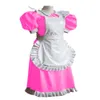 Minivestido de PVC con dobladillo con volantes para mujer, traje de Cosplay de aspecto húmedo con delantal, disfraz de fiesta temática de camarera encantadora, 7 colores