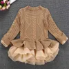 Kinderkleidung Pullover Kleid Mädchen gestrickt zwei Sätze langärmliger Markisenprinzessin 210611