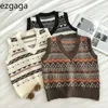 Ezgaga tricoté pull gilet femmes automne hiver mode coréenne femme Vintage lambrissé gilet lâche sans manches Outwear Top 210430