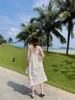 White halter strap elegant dress female seaside vacation beach skirt summer and Korean fashion women's clothing 210520