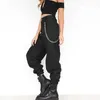 Jesień Vintage Łańcuch Czarne Spodnie Cargo Kobiety Mid Waist Joggers Baggy Spodnie Streetwear Plus Rozmiar 210915