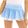 Män Kvinnor Sexig Clubwear Kostym Dance Kjolar Elastisk midjeband Kort med spetsar Hem Pläterad Gingham A-Line Mini 210619