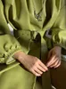 Chaqueta de cuero larga de primavera Nerazzurri para mujer, cinturón de manga farol, abrigo de piel sintética para mujer, ropa de moda coreana para mujer 210916