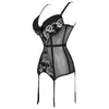 NXY Sexy Set Sexy Damen Schwarz Dessous BH Design Mode Bustier Ohne Knochen Korsett Sexy Gürtel Taille Floral Nachtwäsche Dessous mit Strumpfband 1203