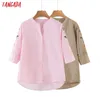 Tangada Women Retro Embroidery Romantic Blouse Shirt Short Sleeve Chic Female Shirt Tops 8H67 210609