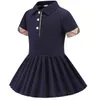Projektantka dziewczyny sukienka dla dzieci lapel college wiatr koknot krótkie rękawe plisowane koszulka polo spódnica dzieci zwykłe projektant odzież dziecko