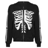 Dam Luvtröjor Sweatshirts Skeleton Luvtröja Dödskalletryck Svart Röd Lila Zip Up Bluza Damska Sweat Capuche Femme Vinter Höstkläder 2021