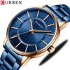 Curren Simple Cienkie zegarki kwarcowe dla mężczyzn Classic Business Stainless Clock Relogio Masculino Q0524