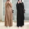 エスニック服マレーシアEIDフード付きイスラム教徒の女性ハイハブのドレス祈りの衣服Jilbab Abaya Long Khimar Ramadan Gown Abayasスカートはイスラムを設定します