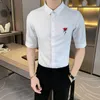 Rose Printed Shirts Men Korean Short Sleeve Slim Casual Shirt Streetwear Social Party Nightclub Blouse Camisas Para Hombre 210527