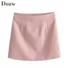 Kvinnor elegant en linje rosa kjol hög midja kontor damer minis mode solid färg pläterad Jupe Femme 210515