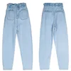 Depony Elastic waist High Waist Jean Streetwear Straight Femme 100% Cotton Loose Denim Mom 210629