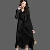 Trench feminina Coats Moda feminina Pleated Long Windbreaker Turn Down Collar Cardigan Cardigan Preto Verde cinza vermelho Chaques femininos roupas femininas