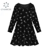 Flannel Vintage Short Dress Women Elegant Square Collar French Romantic Vestidos Female Long Sleeve Black 210515