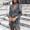 Classic Fashion Leopard Printed Women Dresses Elegant Work Wear Fall Summer Long Sleeve Vintage Casual Mini Dress Wholesale 210525