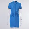 Jocoo Jolee Frauen Kurzarm Einreiher Plissee Kleid Büro Casual Umlegekragen, Figurbetontes Kleid Elegantes Wickelkleid 210518