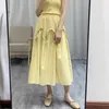 SURMIITRO Summer Yellow Cotton Long Skirt Women Korean Style Fashion Ruffles High Waist Mid-Length A Line Skirt Female OL 210712