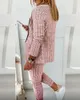 Frauen Zweiteilige Hosen Casual Plaid Print Blazer Mantel Kordelzug Set 2021 Herbst Frauen Arbeitskleidung Mode Anzug Sets Langarm