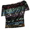 Mode Womens Toppar och blusar Skew-Collar Oregelbundna Sequins Kortärmad Utskrift Tee Casual Top Ladies 2021 T-shirts