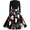 Sexy New Year Party Dress Winter Casual Women Clothing Long Sleeve V Neck Big Swing Santa Claus Print Dress Vestidos Plus Size Y1204