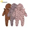 0-24M Spring Autumn born Infant Baby Girl Hooded Romper Long Sleeve Leopard Jumpsuit Playsuit Clothes 210515