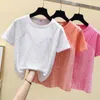 Örgü Patchwork T Gömlek Kadın Giysileri Rahat Yaz Üst Kısa Kollu Tee Gömlek Femme Artı Boyutu Sahte İki Adet Tops 210604