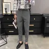 Męskie Spodnie Dorywczo Slim Fit Business Dress Spodnie Khaki Gray Black Office Streetwear Spodnie Pantalon Homme 210527