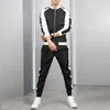 Marka Mężczyźni Zestawy Casual Zipper Dres Wiosna Jesień Mężczyzna Solidna Zestaw Splice Kurtka + Spodnie Sport Siatek Streetwear Hip Hop 211006